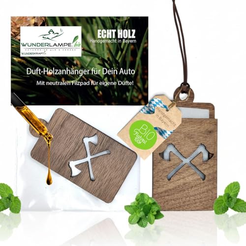 BEIL Aroma Holz Diffuser für Ätherische Öle/Auto Duftbaum/verschiedene Designs, Wiederverwendbar mit austauschbarem Filzpad/Handgefertigt in Bayern aus echtem Holz/Eleganter Lufterfrischer