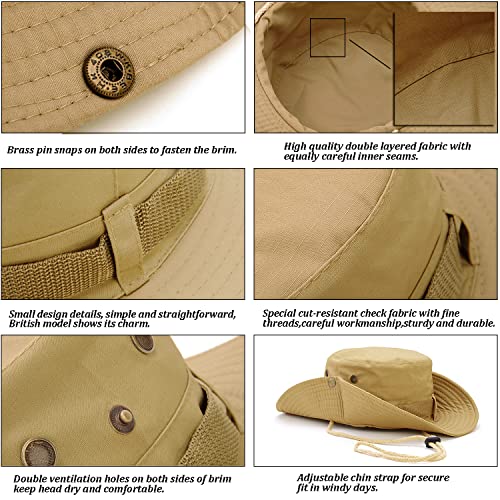Favuit Sun Hats Safari Hat UV Protection Wide Brim Summer Hat Cotton Foldable Fishing Hiking Cap Breathable Cowboy Style Boonie Hat for Men Women Outdoor (Brown) - Image 4