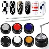 Spider Gel for Nail Art 6 Colors Drawing Gel Nail Polish Set with Painting Nail Art Brushes Soak off...