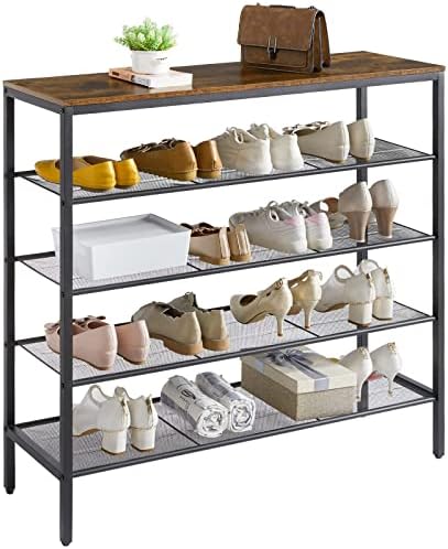 YMYNY 5 Tier Shoe Rack, Shoe Storage Organiser for 20 Pairs, 100 x 30x 95cm, Industrial Shoe Shelf for Hallway, Entryway, Closet, bathroom, Free Standing Shoe Rack Sturdy Stable Rustic Brown HTMJ084H