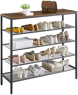 YMYNY 5 Tier Shoe Rack, Shoe Storage Organiser for 20 Pairs, 100 x 30x 95cm, Industrial Shoe Shelf for Hallway, Entryway, Closet, bathroom, Free Standing Shoe Rack Sturdy Stable Rustic Brown HTMJ084H