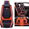 Eunncu Universal Car Seat Covers Waterproof Leather Full Set, Can Protect Front and Rear Seats, To Fit Most Cars, Side Airbag Compatible, Orange