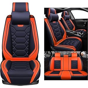 Eunncu Universal Car Seat Covers Waterproof Leather Full Set, Can Protect Front and Rear Seats, To Fit Most Cars, Side Airbag Compatible, Orange