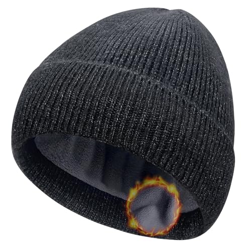 lifwimner Winter Beanie Hats for Women Men Fleece Lined Slouchy Knit Thick Beanies Warm Thermal Snow Ski Hat Gifts for Cold Weather (US Alpha One Size Charcoal)