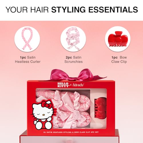 Hello Kitty x Kitsch Satin Flexi Rods, Heatless Curling Rod - 4pc Set | Flexi Rod for Heatless Curl Overnight for Women, Comfortable Hair Curlers to Sleep In for Frizz-Free, No Heat Damage Styling - image 2