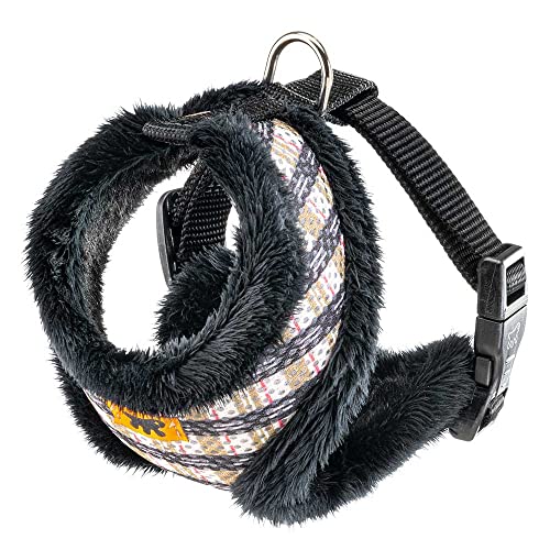 Ferplast Arnés Para Perros Gatos Nikita Fur XS, Transpirable, Piel Ecológica Suave, Cintura Ajustable, Tartán