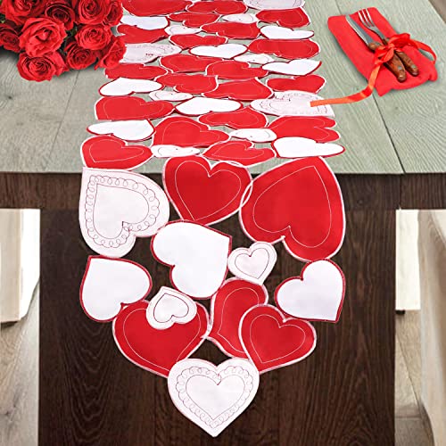 Embroidered Love Heart Table Runners Valentines Day Table Runner Dresser Scarf For Valentine's Day, Mother's Day, Anniversary, Wedding Party Decor (Red) #TOP2