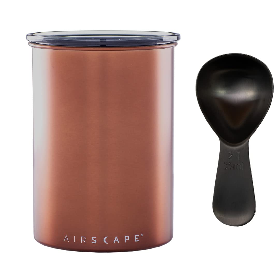 Airscape Stainless Steel Coffee Canister & Scoop Bundle | Dry Goods Storage by Planetary Design – Medium, 500 milliliters, Stainless Steel, Bronze