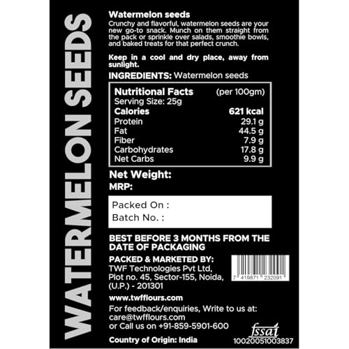Image of TWF Virgin Watermelon Seeds | 500g | AAA Grade Seeds for Eating | Gluten Free | Tarbuj Beej | Magaj Seeds | Non GMO | Rich In Protein & Dietary Fibre | Without Shell | Resealable Pack | Healthy Snack | Unroasted | Unsalted | Highest Natural Potency