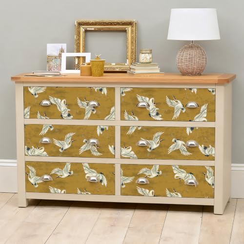VEELIKE Japanese Crane Peel and Stick Wallpaper Vintage Mustard Yellow Chinoiserie Wallpaper 17.7''x118'' Self Adhesive Removable Contact Paper Bird Wall Mural for Bedroom Living Room Bathroom Renters by VEELIKE - Used condition - Image 7