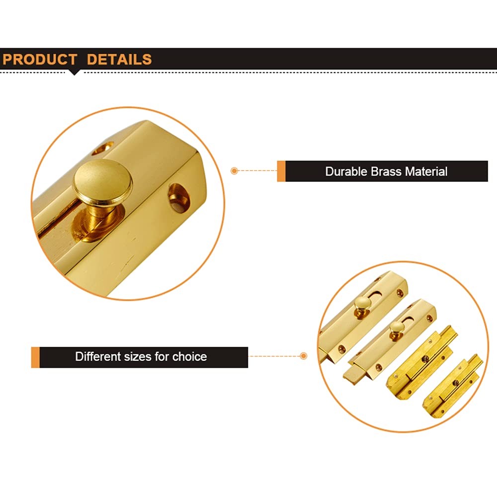 Chiavistello Porta Bullone Di Sicurezza Per Porte - Ottone Lucido, Pomello Ovale, Extra Protezione Per Casa E Ufficio Maniglia Porta Blindata