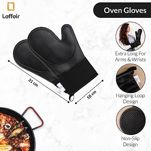 Silicone Oven Gloves Heat Resistant by Laffair, Black Oven Gloves Silicone Oven Mitts Heat Resistant - Image 3