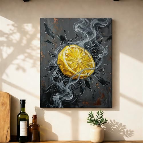 Toile abstraite jaune fumée 40x50 cm pour décoration de salon et cuisine