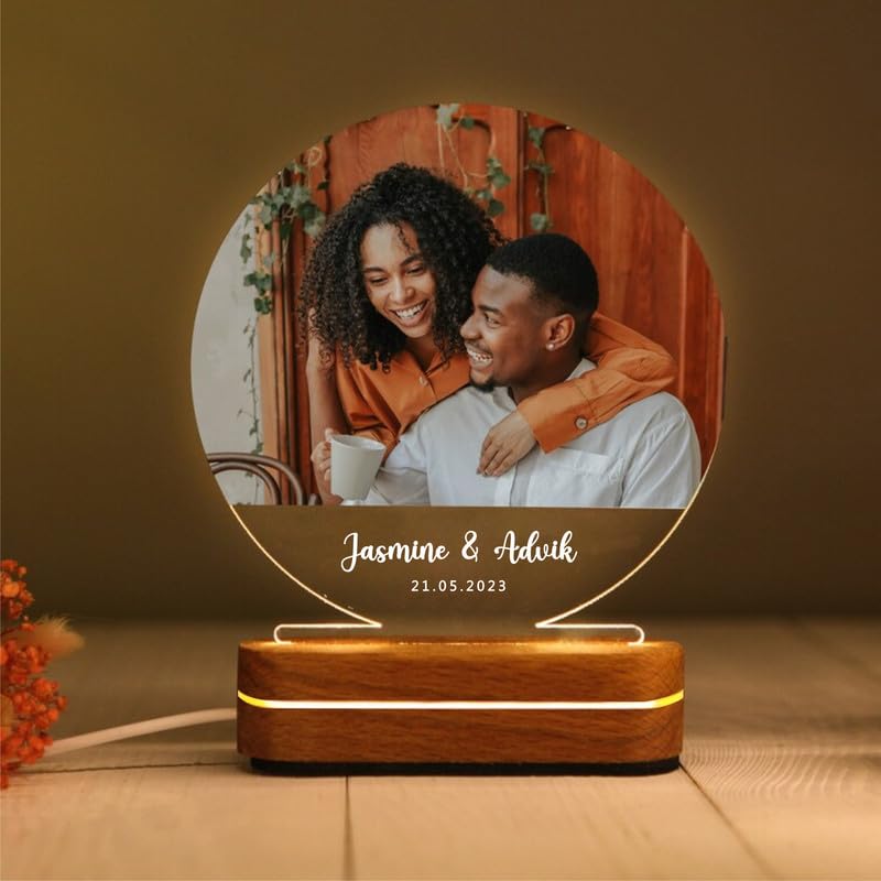 Image of THE GRANDEUR Acrylic LED Photo Lamp, Personalised Anniversary Gift for Couples, Husband, Wife, Wedding, Birthday, Valentine's Day (Half Moon), Transparent