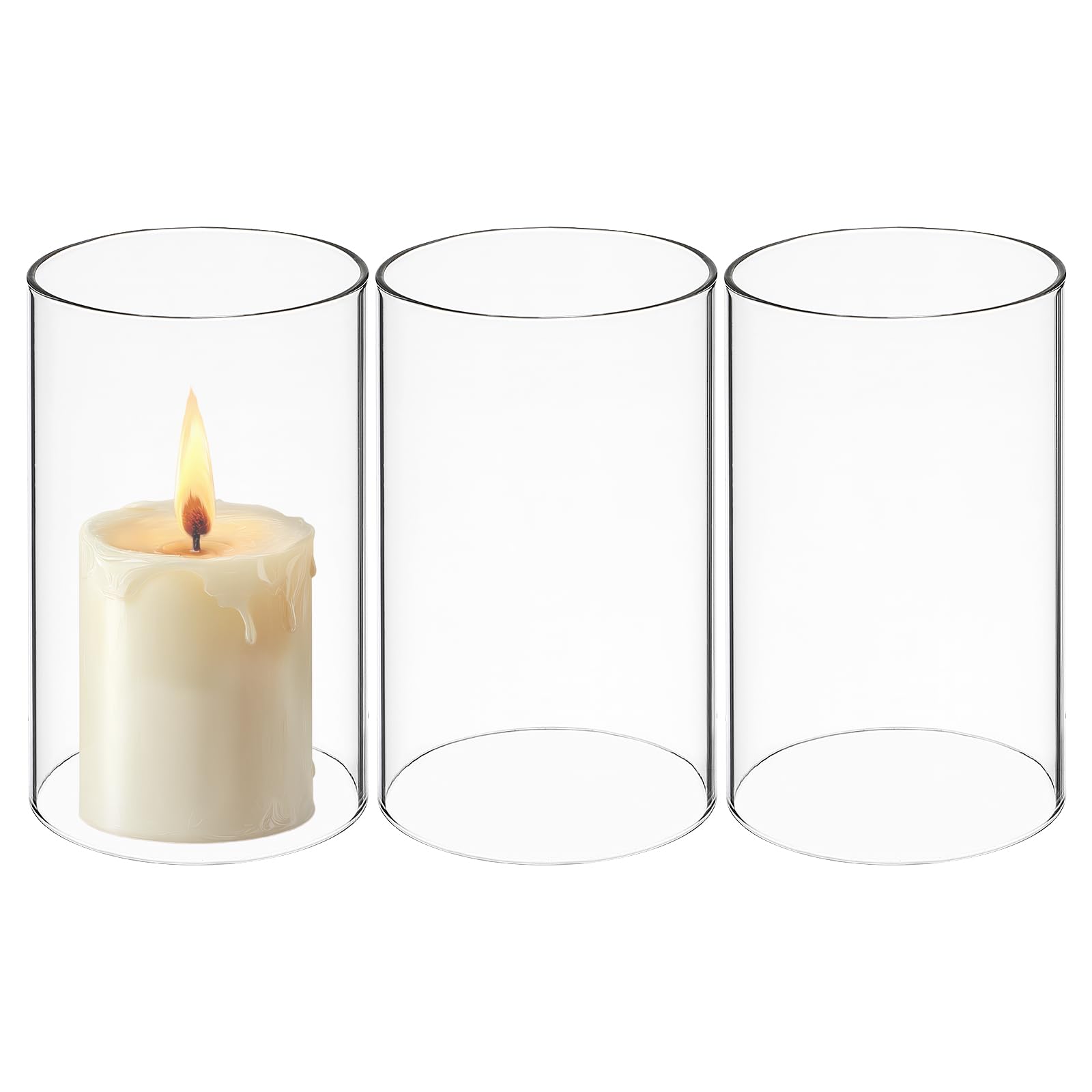 HOMSFOU 3 Stück Glaszylinder Windlicht: Handgefertigt, ohne Boden, Borosilikatglas 6x15 cm