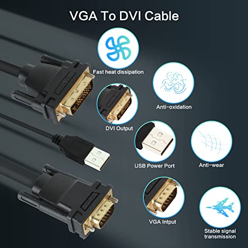Vcom Male Vga To Dvi Cable With Power, 6Ft Vga To Dvi-I Cable With Usb,Gold Plated With Chip, Active Adapter Converter Cable For Pc Laptop Dvd Monitor Hdtv Projector #TOP6