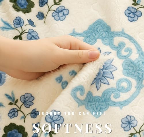 Image of VAS COLLECTIONS Plush Fleece Mink Blanket | 3.5 Kg, 700 GSM | Ultra Soft, Warm & Luxurious Heavy Blanket for Double Bed (Blue & Peach, 220x225 cm)