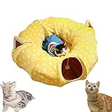Picture of AUOON Cat Tunnel Bed - Christmas Tree Cat Tunnel, Cat Donut Tunnel with Soft Plush Circle Cushion for Indoor Cats Kitten Kitty Puppy Rabbit Ferret (Yellow)