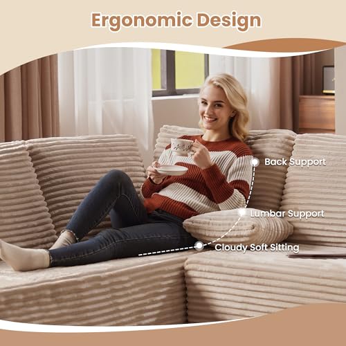 Image of HOOOWOOO Cloud Sectional Couches for Living Room,Modular Sectional Sofa No Assembly,165X110 Inch Plush Corduroy Large U Shaped Floor Couch Set with Extra Deep Seat Chaise Lounge(Beige)
