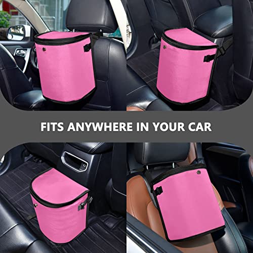 Image of Wudan Small Car Trash Can Hot Pink Accessories for Garbage Storage Organizer with Lid Waterproof Portable Auto and Truck Interior Seat Bin