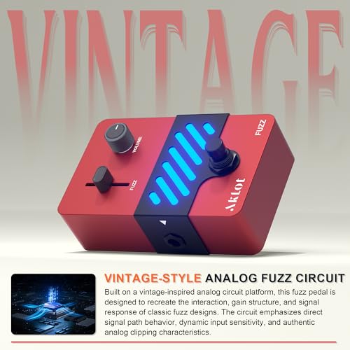 Image of AKLOT Fuzz Electric Guitar Pedal: Thick Vintage Fuzz with Rich Saturation, Dynamic Touch-Responsive Gain, Volume Control, Mini Guitar Effect Pedal with True Bypass, NEON Inferno