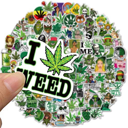 100 peças de adesivos divertidos de desenho de erva maconha para adolescentes e adultos, folhas verd