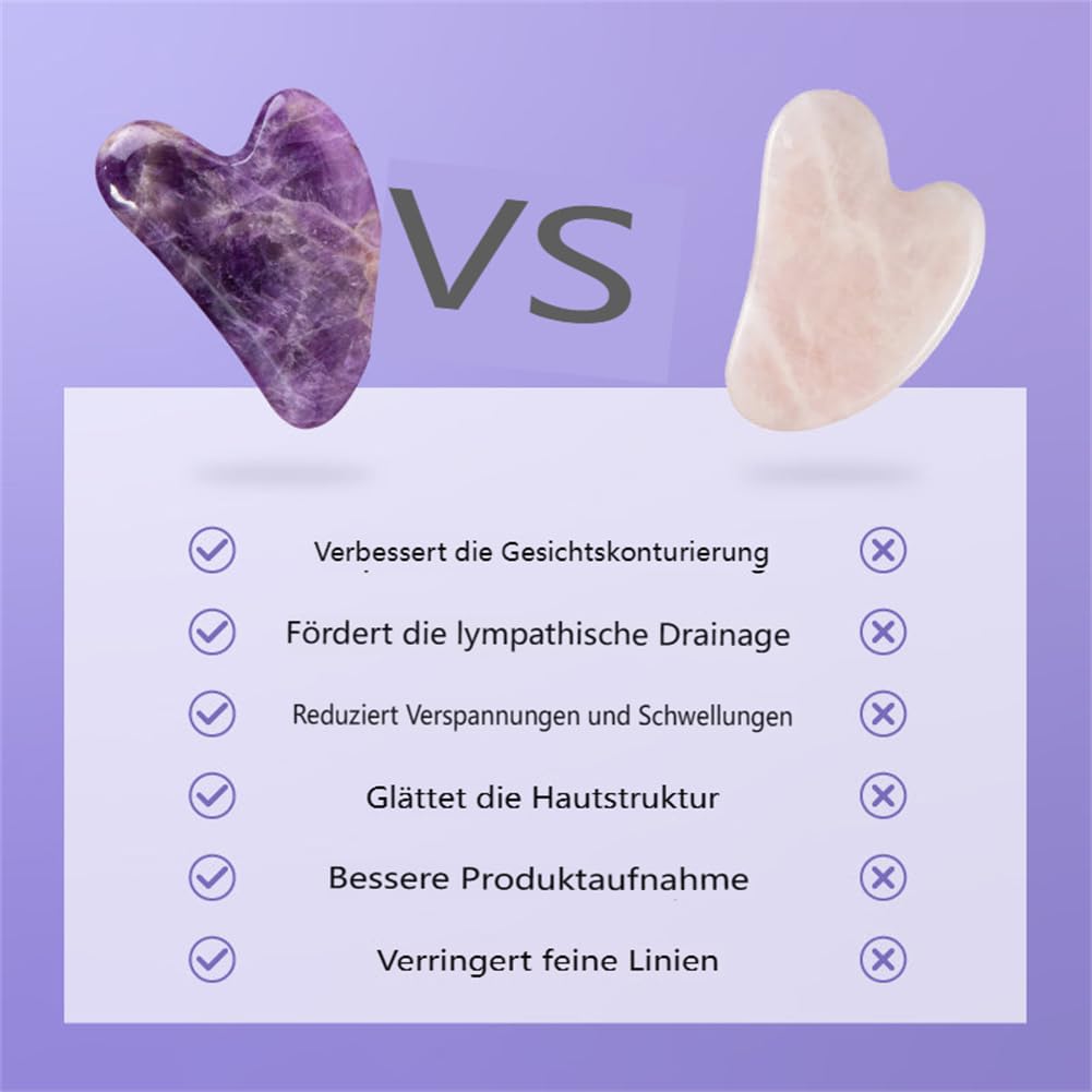 Kit de massage personnel améthyste Gua Sha - Rouleau en jade à double tête, plaque d'améthyste en forme de cœur Gua Sha, favorise la circulation sanguine et la guérison naturelle