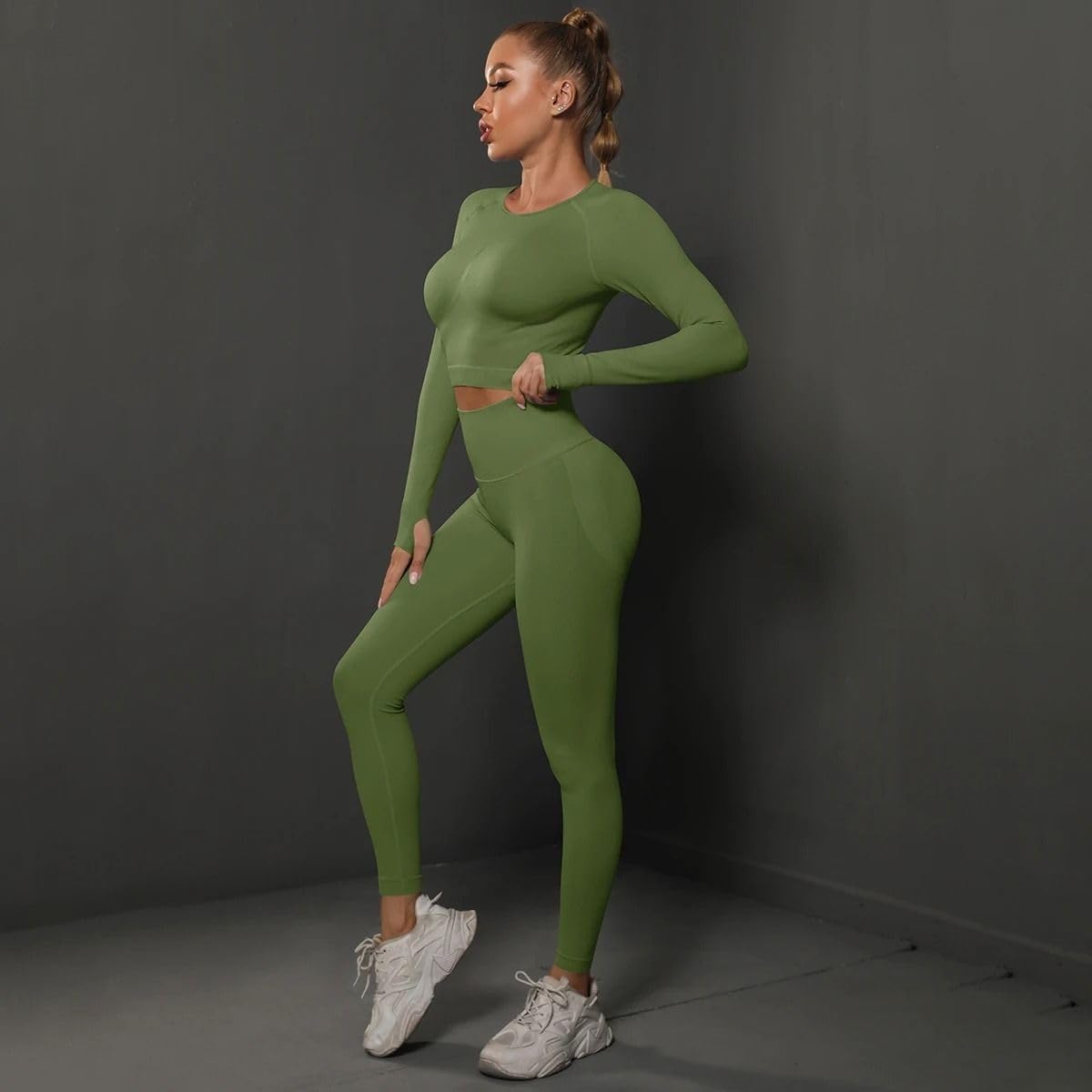 Set yoga a 2 pezzi da donna, top e leggings a vita alta da allenamento