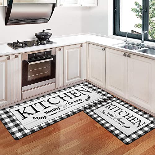 Hebe Kitchen Rug Sets 2 Piece With Runner Waterproof Non Slip Kitchen Rugs And Mats Set Farmhouse Kitchen Mats For Floor Natural Rubber Thin Runner Rugs Set For Door Entrance #TOP13