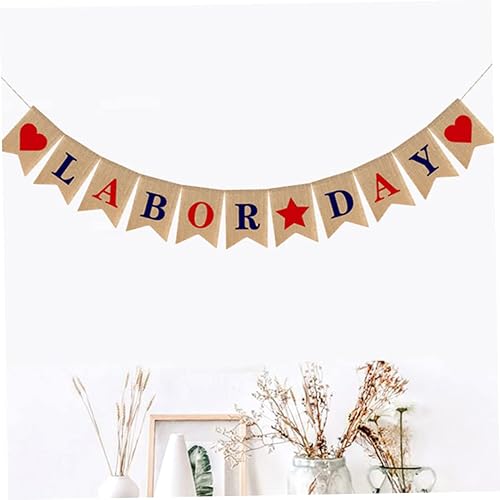 Miniatura 7 de Parliky Bandera del Día del Trabajo, adornos de arpillera, decoración del hogar, decoración de fiesta de trabajo, pancarta del 4 de julio, pancarta