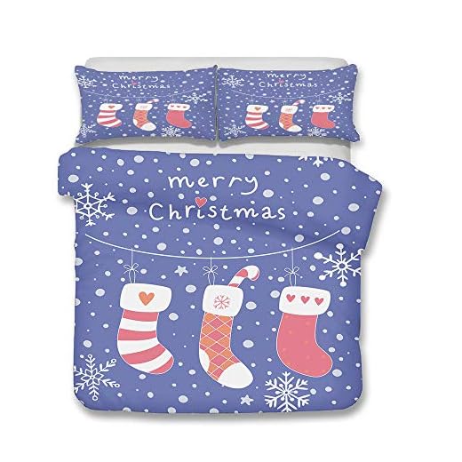 Fansu Juego de Ropa de Cama, 3 Piezas Funda de Edredón con Cremallera 3D Navidad Diseño de Impresión Funda de Edredón*1pcs, Funda de Almohada*2pcs (Calcetines,200 * 200cm)