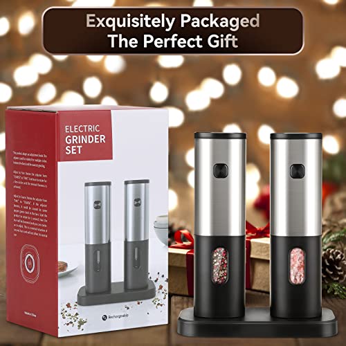 Electric Salt And Pepper Grinder Set Rechargeable, Homcytop Automatic Salt & Pepper Mill Refillable With Storage Base, Usb Cables, Blue Led Light, One Hand Operation, 2 Adjustable Coarseness Mills #TOP5