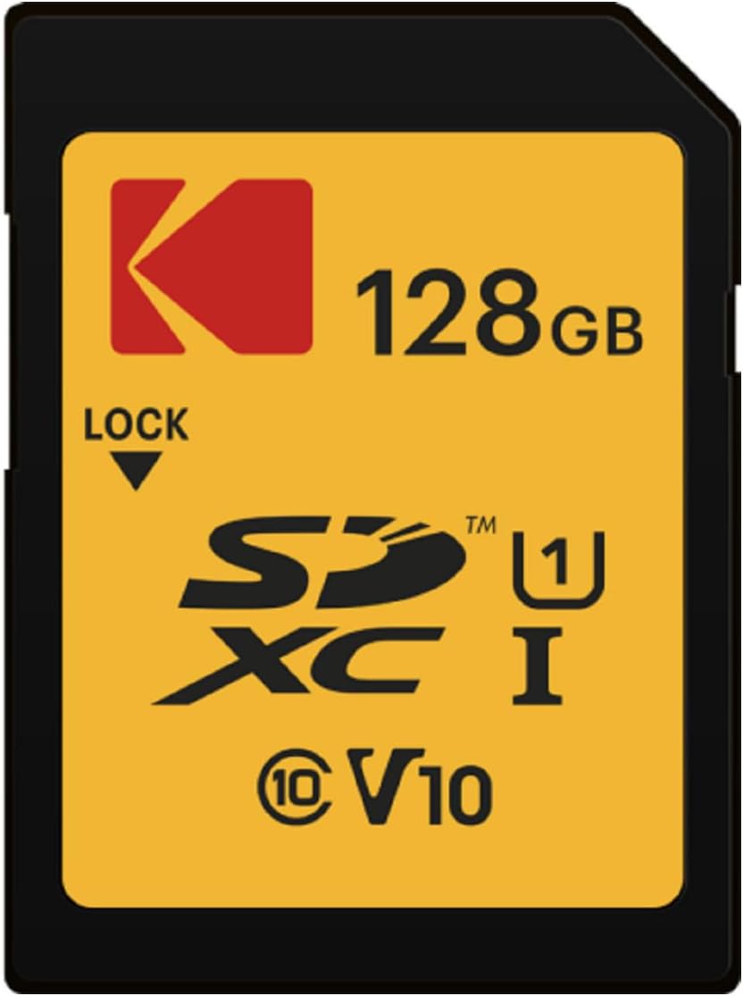Kodak SDXC Card 128GB UHS-I U1 V10 Premium, up to 85MB/s Read Speed, for Full HD Video and High-Resolution Pictures, Compatible with SDXC Standard - EKMSD128GXC10K