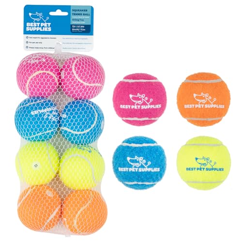 Image of Best Pet Supplies Interactive Squeaky Dog Chew Toy, Ideal Dog Toys for Chewers, Small, Medium & Large Dogs, and Fetch Lovers - Tennis (Assorted Color), Medium (Pack of 8)