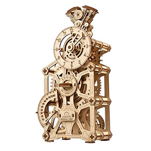 UGEARS Motoren-Uhr 3D Holzpuzzle für Erwachsene - Mechanische 3D Puzzle Uhr Holz - Funktionelle Uhr Modellbausatz mit Bewegliche Kolben - Selbst Bauen holzmodelle bausätze ideal für Modellbau Fan