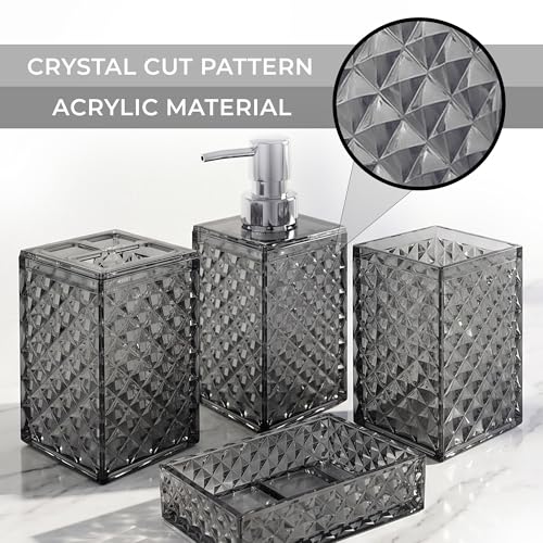 Image of Story@Home 4 Pieces Bathroom Accessories Set - Grey | Toothbrush Holder, Soap Dispenser, Mouth Wash Cup & Soap Dish for Home Kitchen & Bathroom | Bathroom Essentials for Office