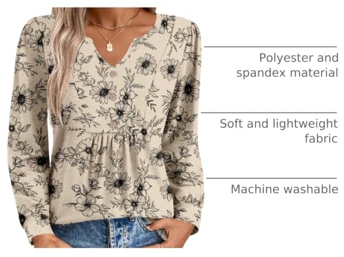 Image of Zeagoo Womens Long Sleeve Tops Fall V Neck Shirt Casual Pleated Tunic Top