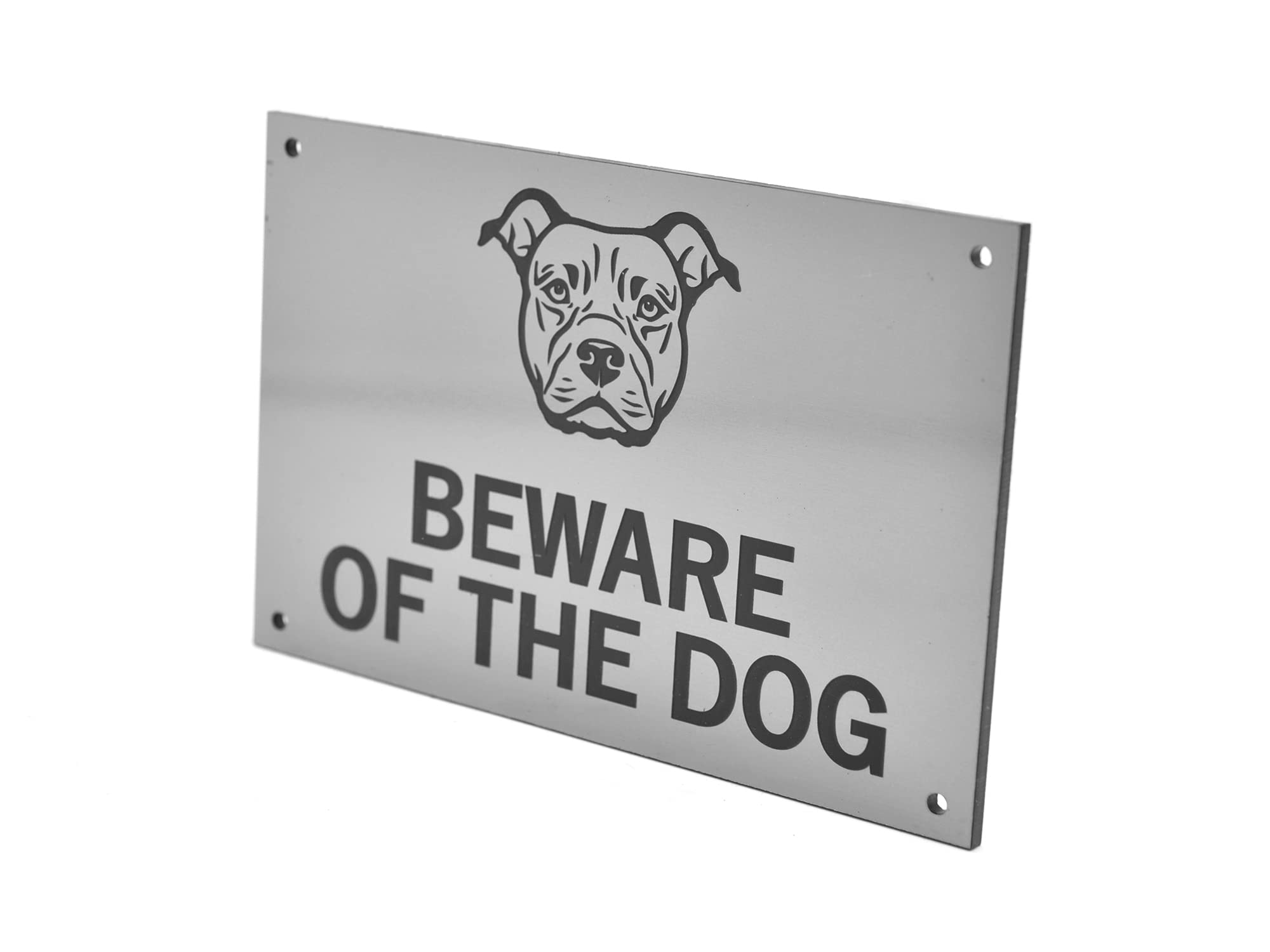 Origindesigned Silver Staffordshire Bull Terrier Beware Of The Dogs Sign - Easy To See Warning, Indoor/Outdoor Notice, Deterrent Sign (Small Dog, )