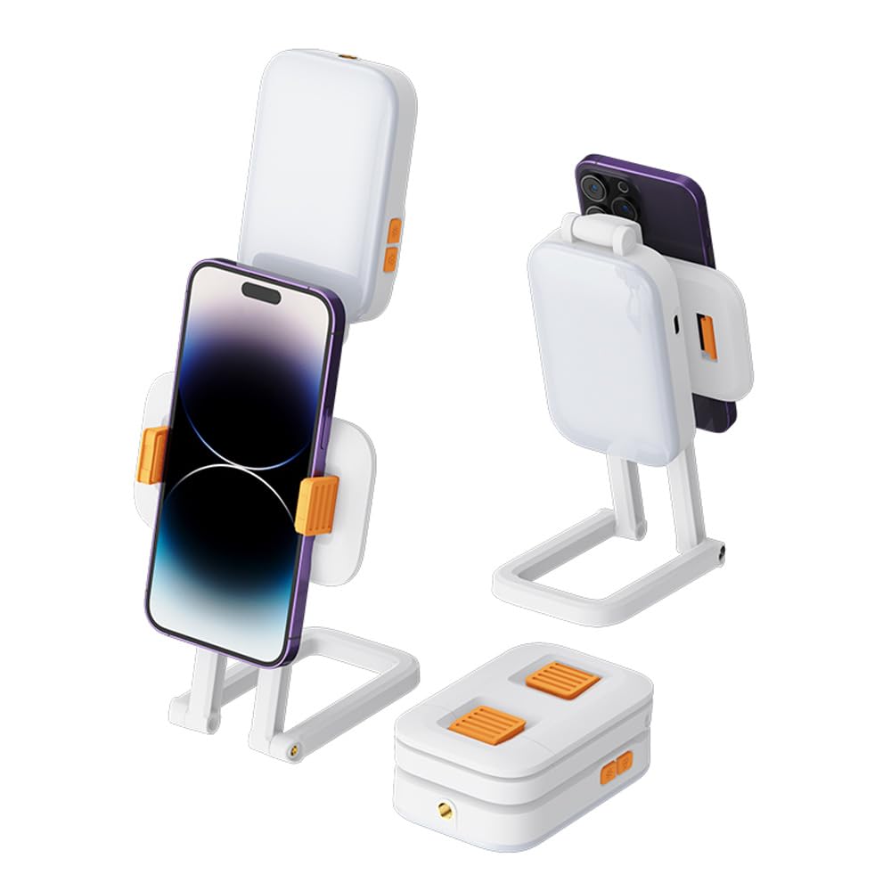 All-in-one Selfie Light with 9 Btrightness Level, 3 Color Temperature and 14 RGB Colors Adjustable, Portable Desk Phone Stand, Foldable and Rechargeable LED Light for Tiktok, Vlog
