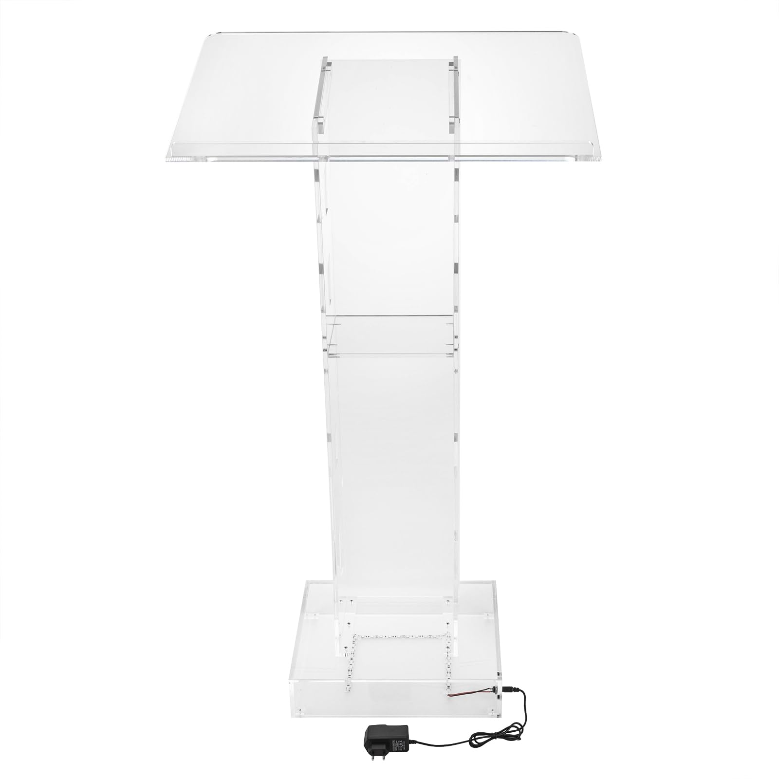Podium en verre acrylique transparent de 103 cm de haut - Pupitre LED en verre acrylique