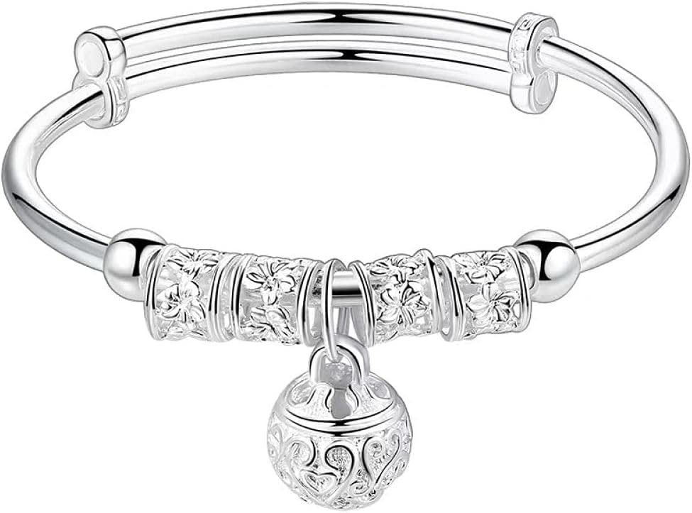 Bracelet pour femme 925 manchette réglable en argent sculpté et perles creuses