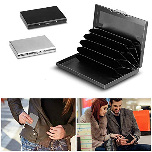 RFID Porte-Carte de Crédit, Samione 2PCS Etui de Carte de Visite, Anti-piratage et Bloquer Les Voleurs d'Identité, Porte-Cartes en Acier Inoxydable avec 6 Fentes en PVC pour Hommes et Femmes