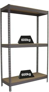 PROREGAL Schwerlastregal Wood Beast Three | HxBxT 200x180x60cm | Fachlast 600kg | Grau | Werkstattregal Lagerregal Palettenregal