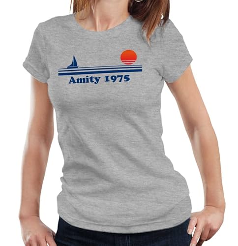 Amity 1975 Ladies T-Shirt – Jaws Shark Retro Vintage 70s Horror Film Tee - 2XL Grey