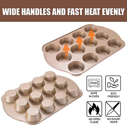 Joho Baking Nonstick Muffin Pan, Mini Cupcake Pan Set, Muffin Tins For Baking, 2 Pack, 12-Cup And 24-Cup, Gold #TOP4