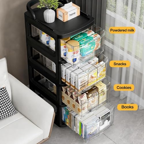 Image of 2 Tier Plastic Storage Drawer /Spacious Organizer with Handle| Modular Storage Rack for Home /Kitchen /Office | Black