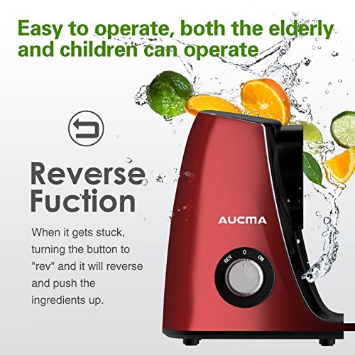 Aucma Slow Juicer Machine, Cold Press Juicer With Quiet Motor And Reverse Function, Masticating Juicer Machine With Brush Recipes, Juicer Extractor For High Nutrient Fruit Vegetable Juice (Classic Red) #TOP5