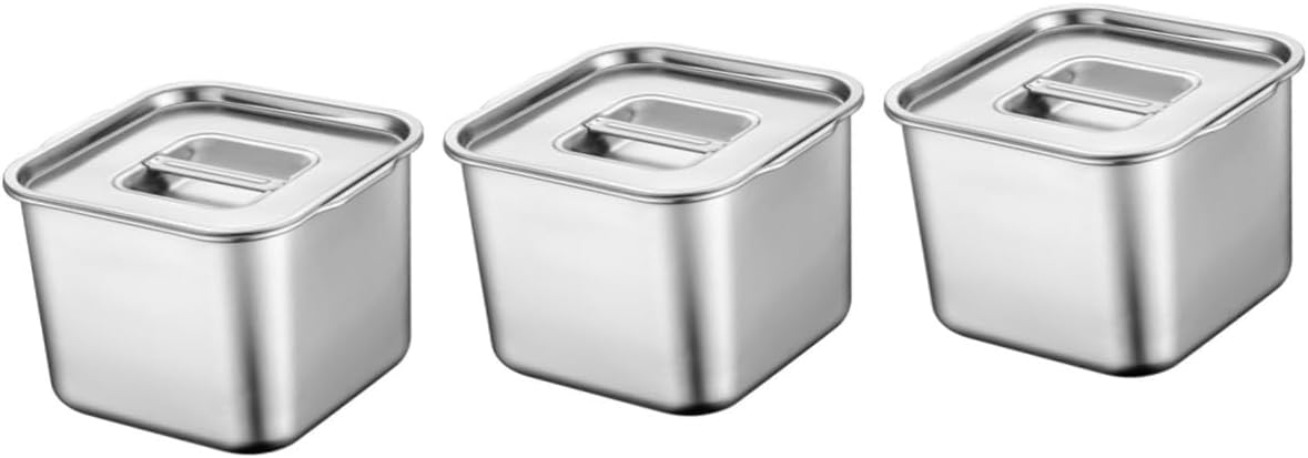 3pcs Stylish Stainless Steel Spice Canister with Lid Multi-functional Seasoning Storage Pot for Home Kitchen Resistant Condiment Organizer with Design