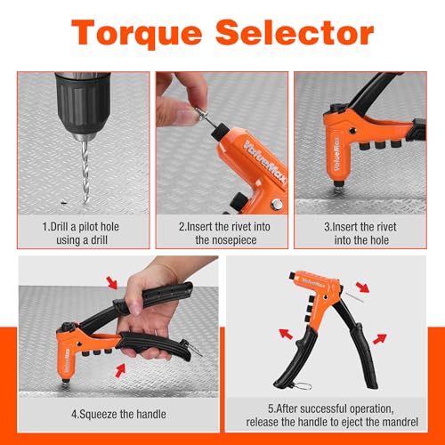 Image of ValueMax 4-in-1 Rivet Gun, Heavy Duty Pop Rivet Gun Kit with 200 Rivets - 3 /32 inch, 1 /8 inch, 5 /32 inch, 3 /16 inch, 4 Interchangeable Nosepieces, Drill Bits, Rivet Tool for Metal, Plastic, Leather