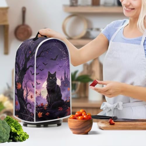 Image of Leaves Black Cat Blender Dust Cover, Anti Fingerprint Polyester Stand Mixer or Coffee Maker Appliance Protector, Machine Washable Blender Cover for Kitchen Appliance Halloween Party